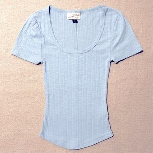 Universal Thread Scoop Neck Baby Tee Pastel Blue Ribbed Short Sleeve Top XS